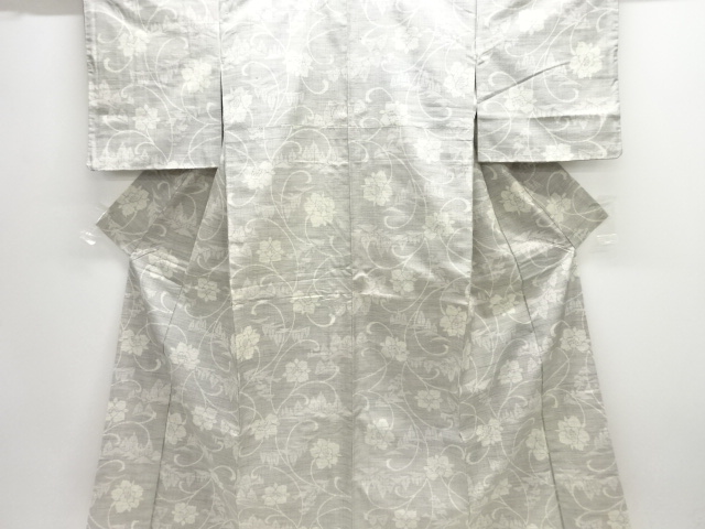 JAPANESE KIMONO / TSUMUGI / WOVEN ARABESQUE FLOWER 